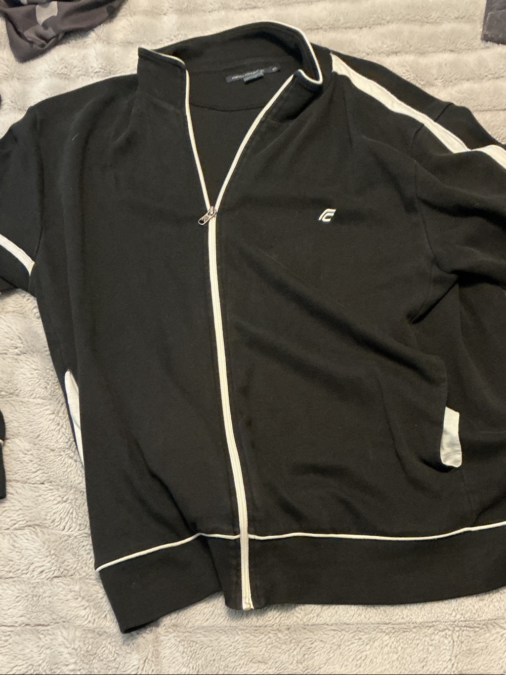 French Connection Black Zip-Up Men's Sweater with White Trim